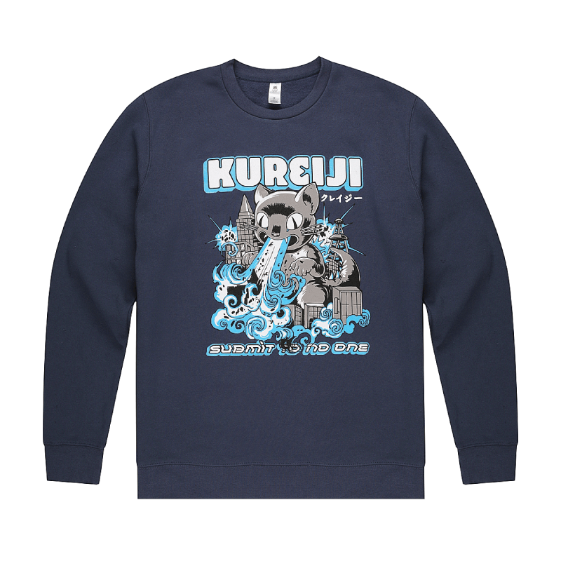 Kureiji - Catzilla Crew Neck Jumper - Petrol Blue